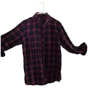 FADED GLORY PINK/BLACK PLAID BUTTON DOWN SHIRT SIZE XL (16-18)